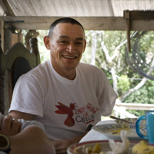 Coffee farmer Panchito Villeda, who grows high quality green coffee beans in the Copan region of Honduras.