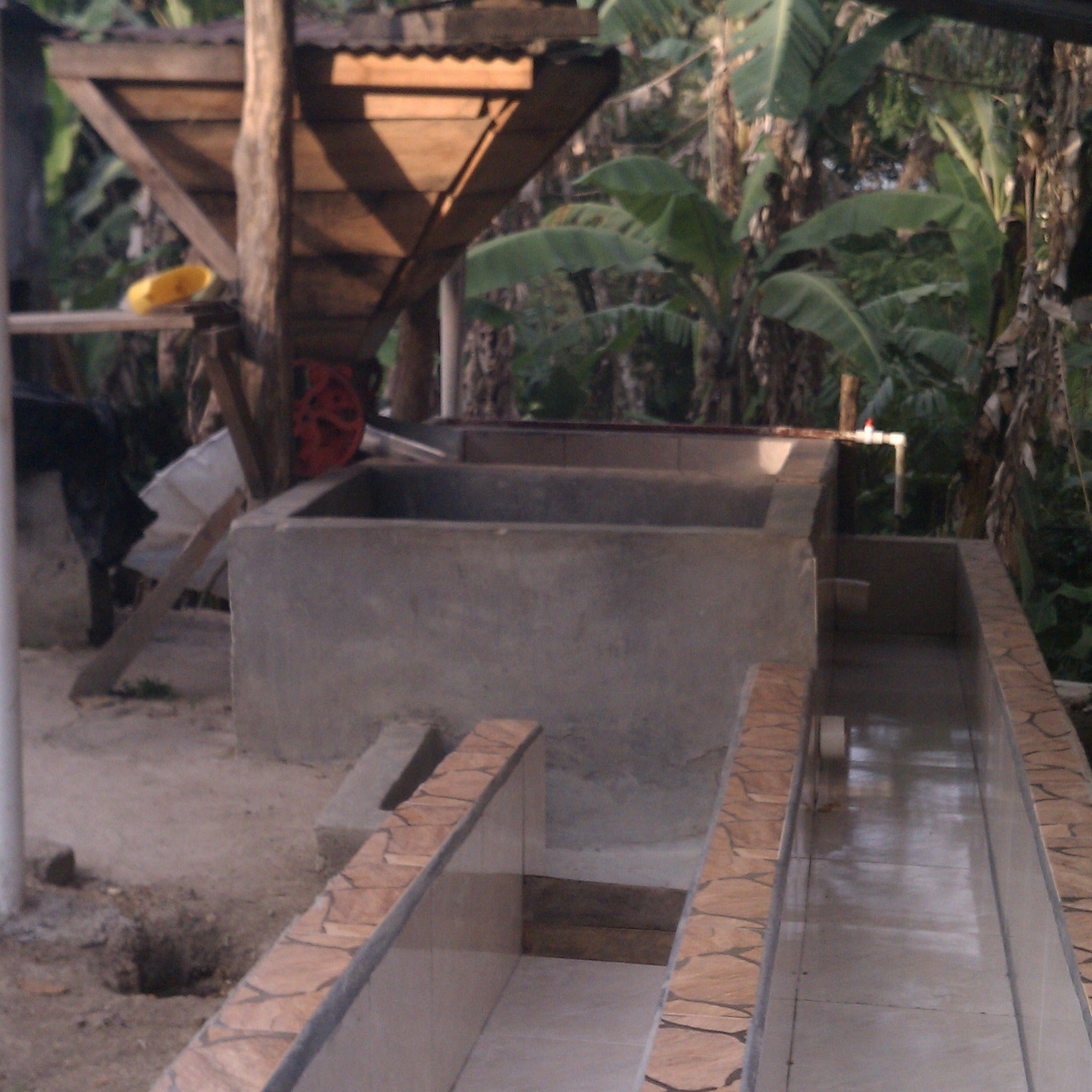 Coffee Depulper, fermentation tanks and washing channels which are located on the coffee farm of Panchito Villeda.  An arabica coffee grower in Copan Honduras.